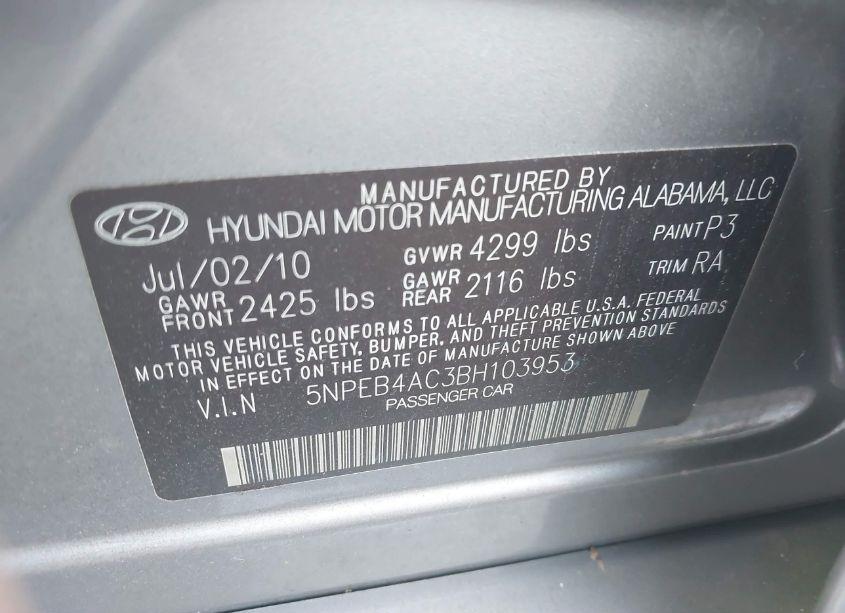Photo 9 of 2011 Hyundai Sonata GLS (VIN 5NPEB4AC3BH103953)