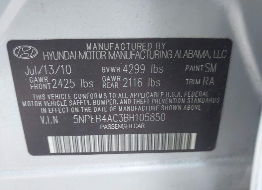Photo 9 of 2011 Hyundai Sonata GLS (VIN 5NPEB4AC3BH105850)