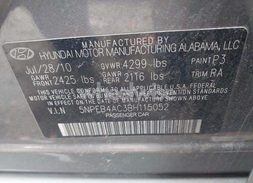 Photo 9 of 2011 Hyundai Sonata GLS (VIN 5NPEB4AC3BH115052)
