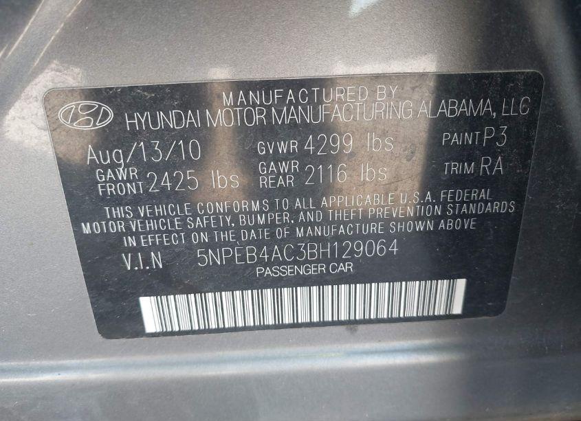 Photo 9 of 2011 Hyundai Sonata GLS (VIN 5NPEB4AC3BH129064)