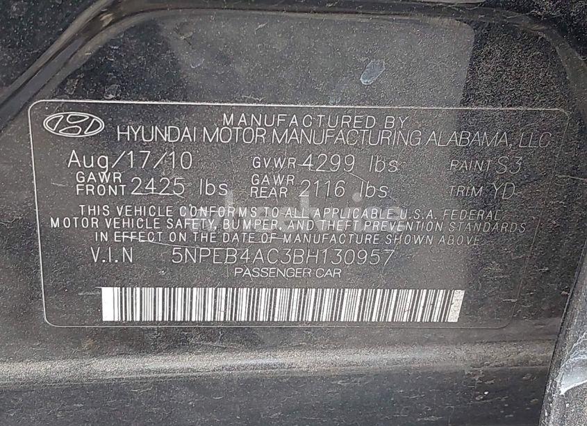 Photo 9 of 2011 Hyundai Sonata GLS (VIN 5NPEB4AC3BH130957)