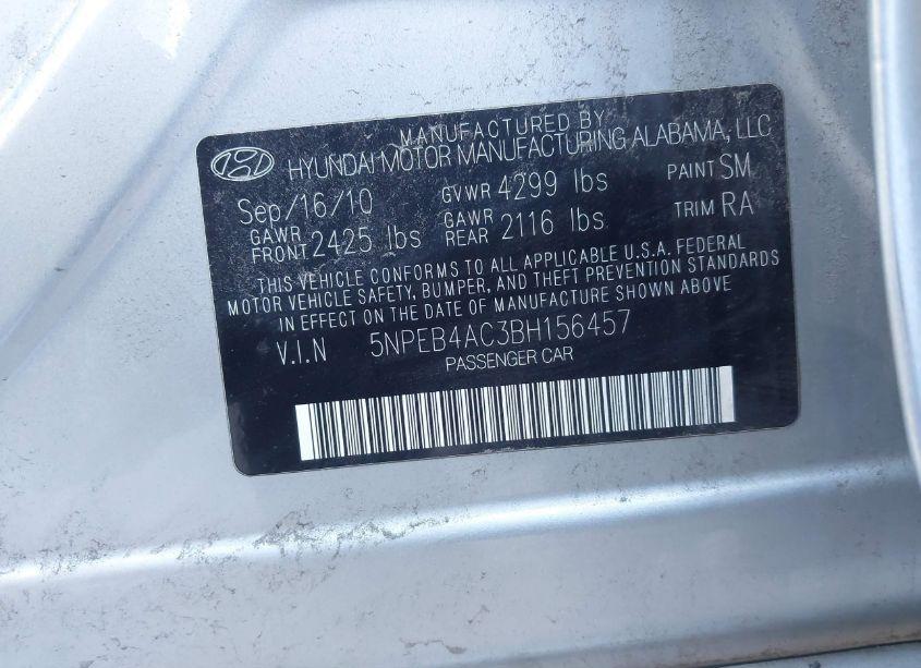 Photo 9 of 2011 Hyundai Sonata GLS (VIN 5NPEB4AC3BH156457)