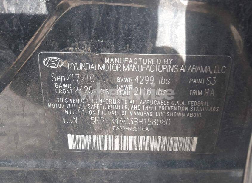 Photo 9 of 2011 Hyundai Sonata GLS (VIN 5NPEB4AC3BH158080)