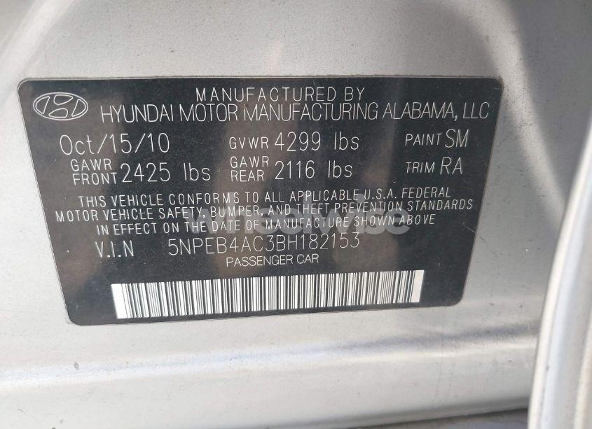 Photo 9 of 2011 Hyundai Sonata GLS (VIN 5NPEB4AC3BH182153)