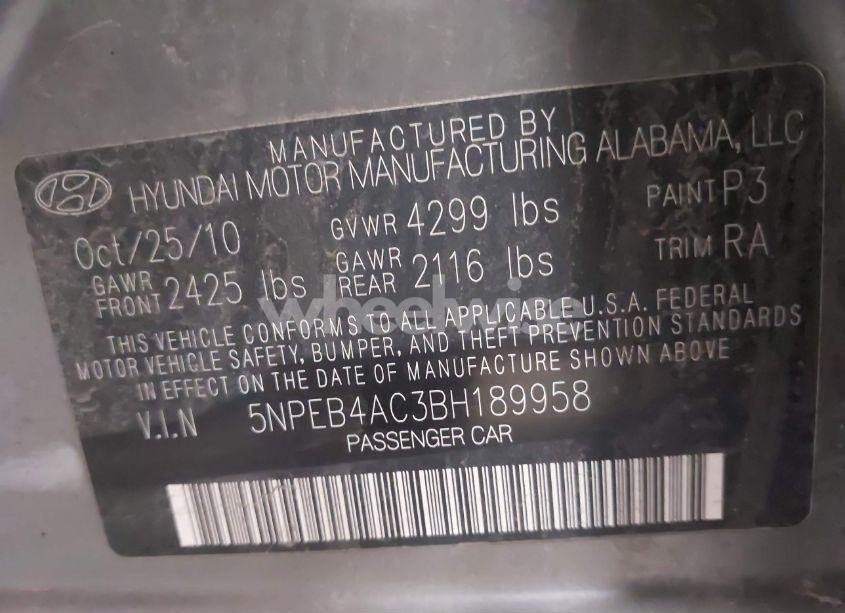 Photo 9 of 2011 Hyundai Sonata GLS (VIN 5NPEB4AC3BH189958)