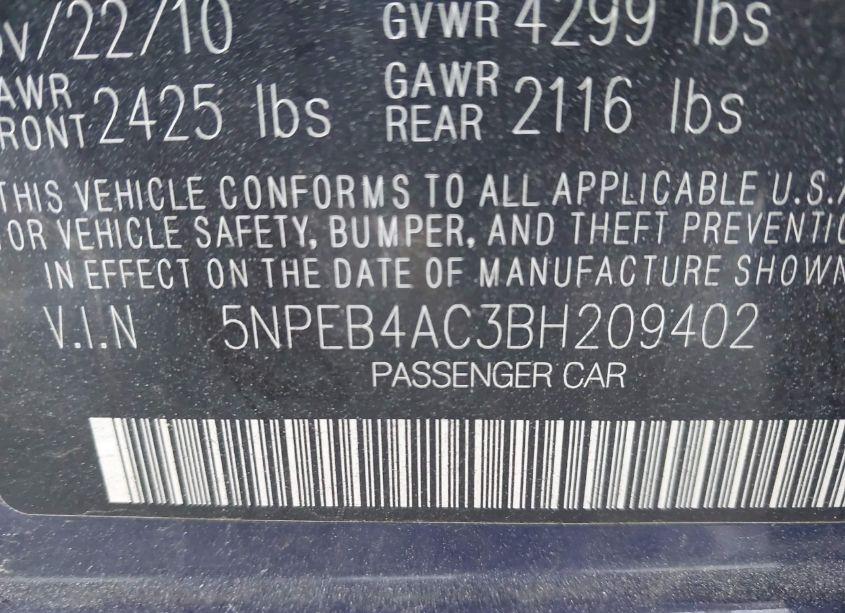 Photo 9 of 2011 Hyundai Sonata GLS (VIN 5NPEB4AC3BH209402)