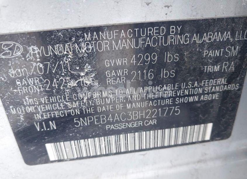 Photo 9 of 2011 Hyundai Sonata GLS (VIN 5NPEB4AC3BH221775)