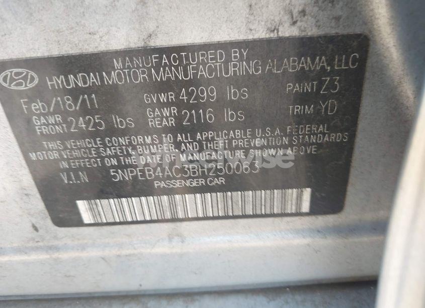 Photo 9 of 2011 Hyundai Sonata GLS (VIN 5NPEB4AC3BH250063)