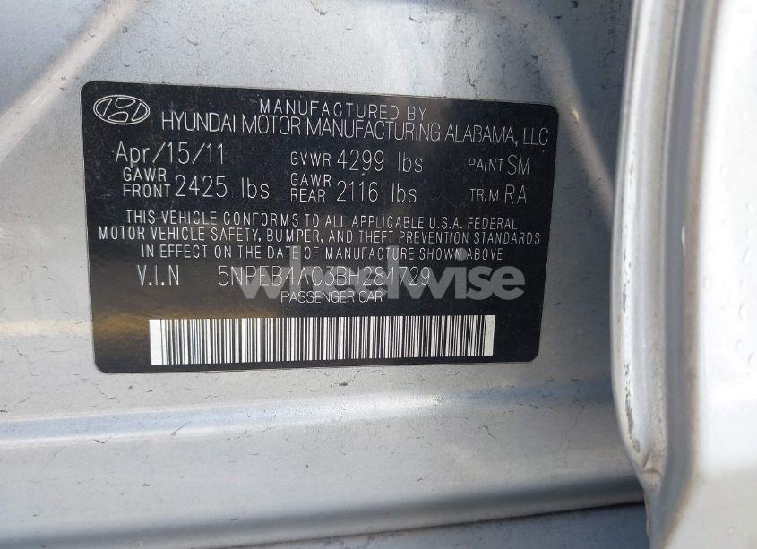 Photo 9 of 2011 Hyundai Sonata GLS (VIN 5NPEB4AC3BH284729)