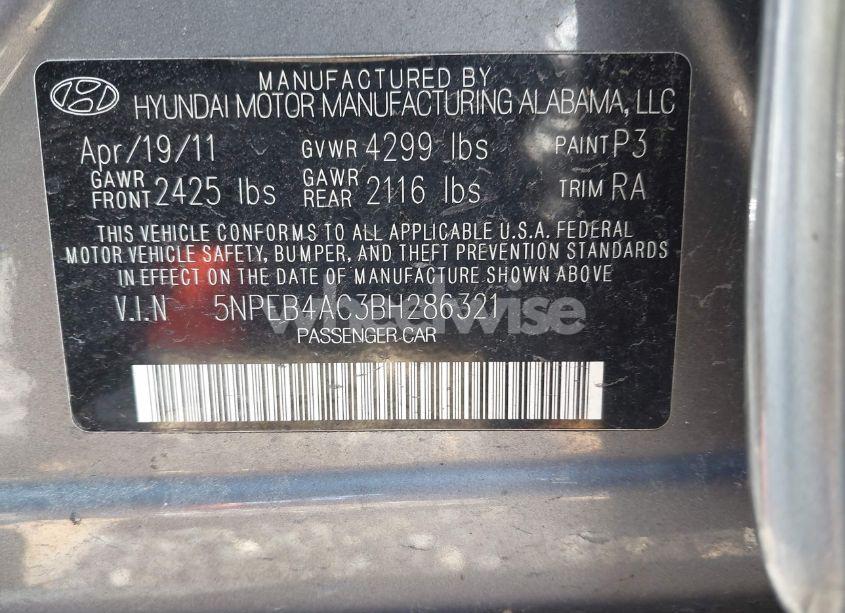 Photo 9 of 2011 Hyundai Sonata GLS (VIN 5NPEB4AC3BH286321)