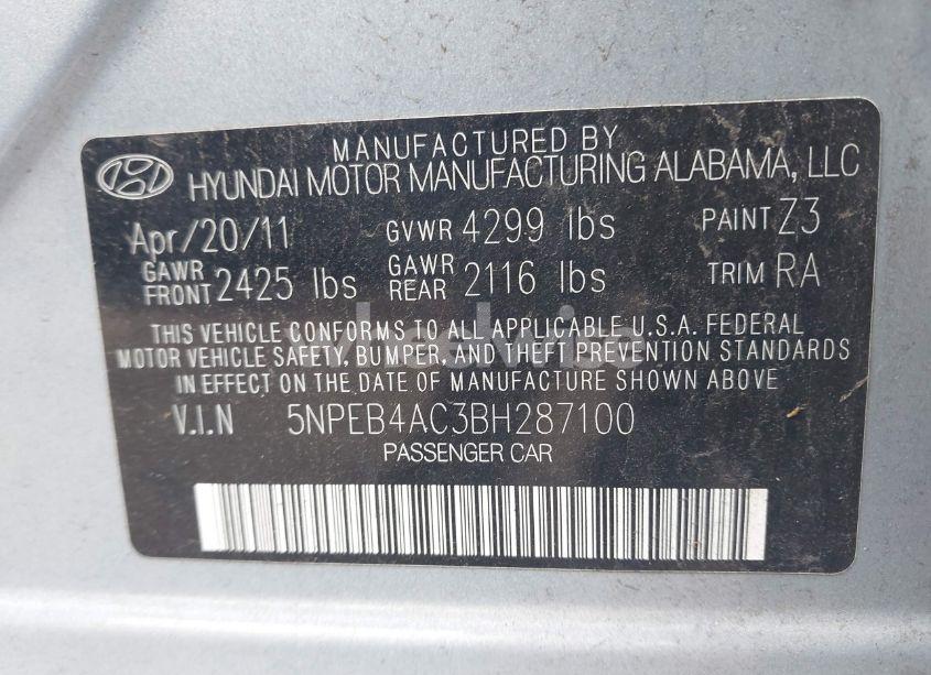 Photo 9 of 2011 Hyundai Sonata GLS (VIN 5NPEB4AC3BH287100)