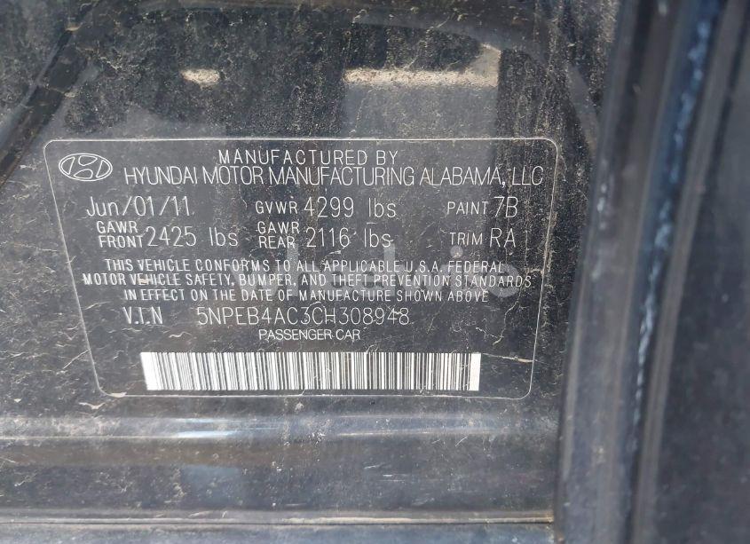 Photo 9 of 2012 Hyundai Sonata GLS (VIN 5NPEB4AC3CH308948)