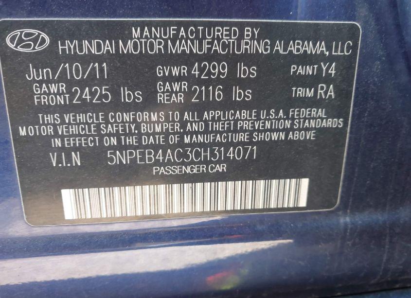 Photo 9 of 2012 Hyundai Sonata GLS (VIN 5NPEB4AC3CH314071)