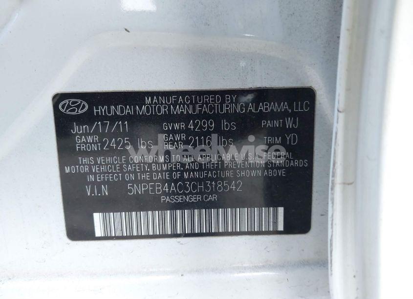 Photo 9 of 2012 Hyundai Sonata GLS (VIN 5NPEB4AC3CH318542)