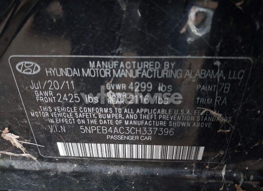 Photo 9 of 2012 Hyundai Sonata GLS (VIN 5NPEB4AC3CH337396)