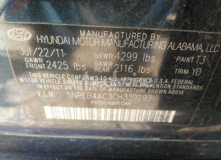 Photo 9 of 2012 Hyundai Sonata GLS (VIN 5NPEB4AC3CH339293)