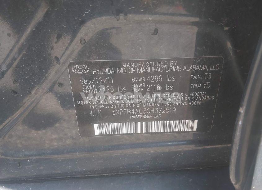 Photo 9 of 2012 Hyundai Sonata GLS (VIN 5NPEB4AC3CH372519)