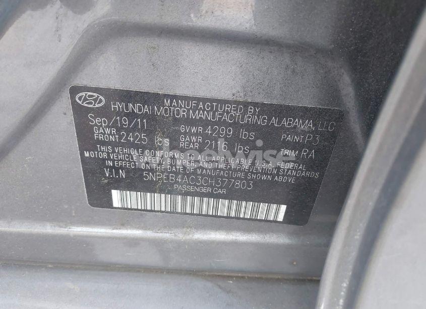 Photo 9 of 2012 Hyundai Sonata GLS (VIN 5NPEB4AC3CH377803)