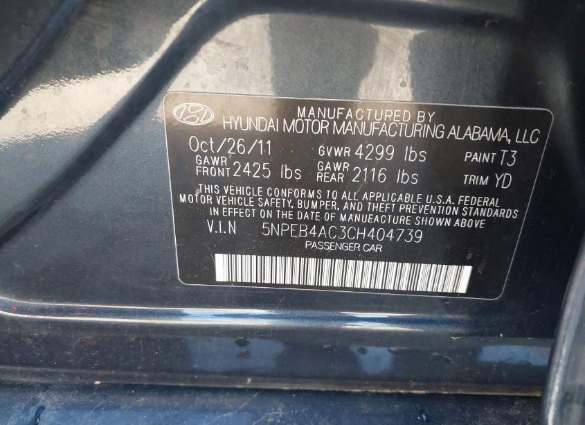 Photo 9 of 2012 Hyundai Sonata GLS (VIN 5NPEB4AC3CH404739)