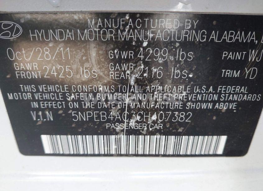 Photo 9 of 2012 Hyundai Sonata GLS (VIN 5NPEB4AC3CH407382)