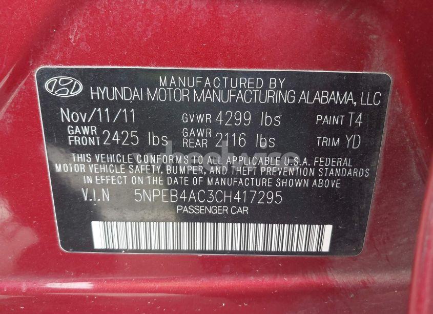 Photo 9 of 2012 Hyundai Sonata GLS (VIN 5NPEB4AC3CH417295)