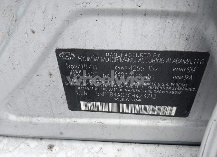 Photo 9 of 2012 Hyundai Sonata GLS (VIN 5NPEB4AC3CH423713)