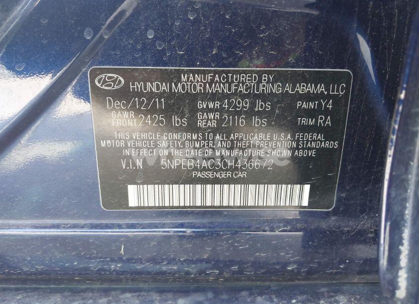 Photo 9 of 2012 Hyundai Sonata GLS (VIN 5NPEB4AC3CH436672)
