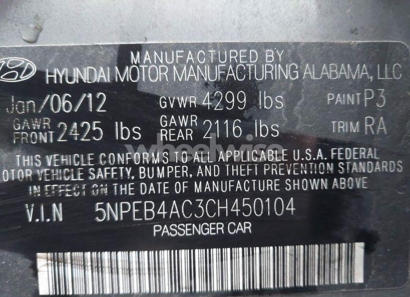 Photo 9 of 2012 Hyundai Sonata GLS (VIN 5NPEB4AC3CH450104)