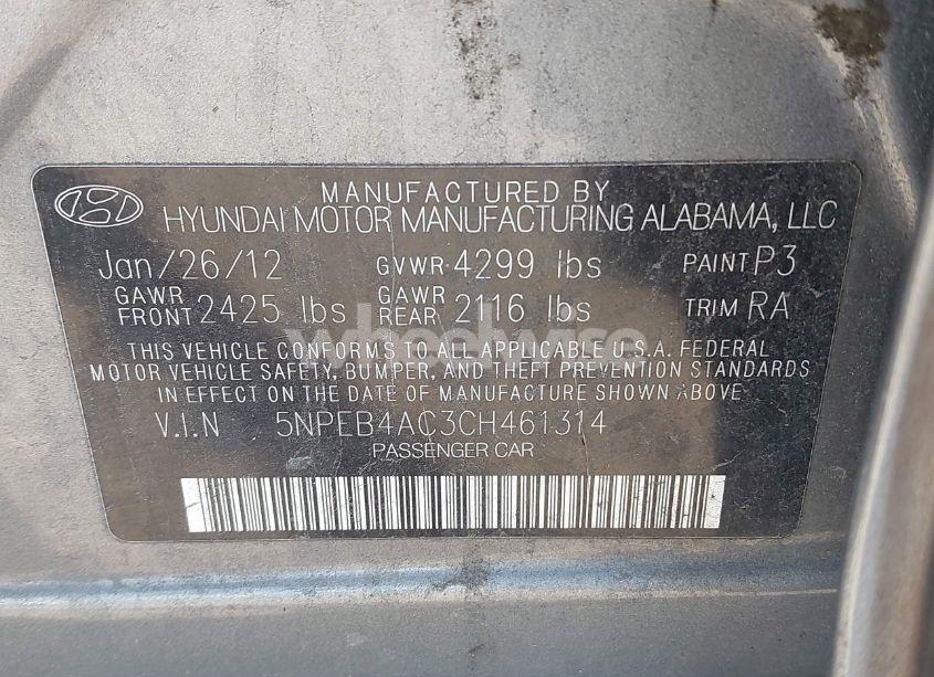 Photo 9 of 2012 Hyundai Sonata GLS (VIN 5NPEB4AC3CH461314)