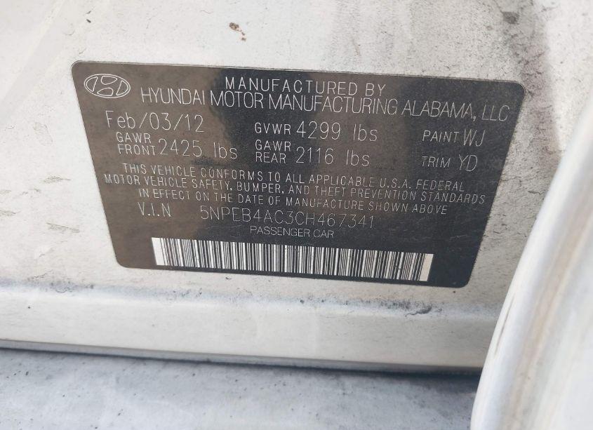 Photo 9 of 2012 Hyundai Sonata GLS (VIN 5NPEB4AC3CH467341)