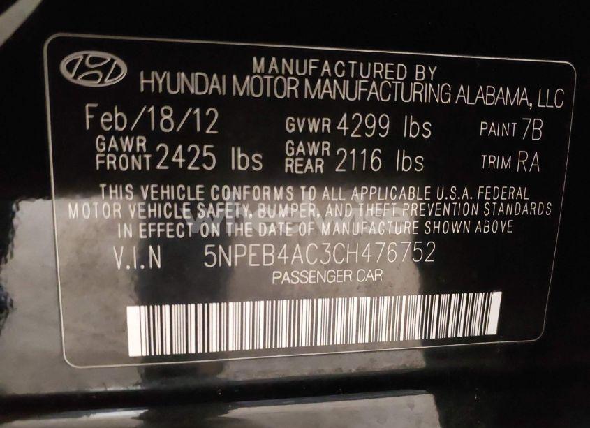 Photo 9 of 2012 Hyundai Sonata GLS (VIN 5NPEB4AC3CH476752)