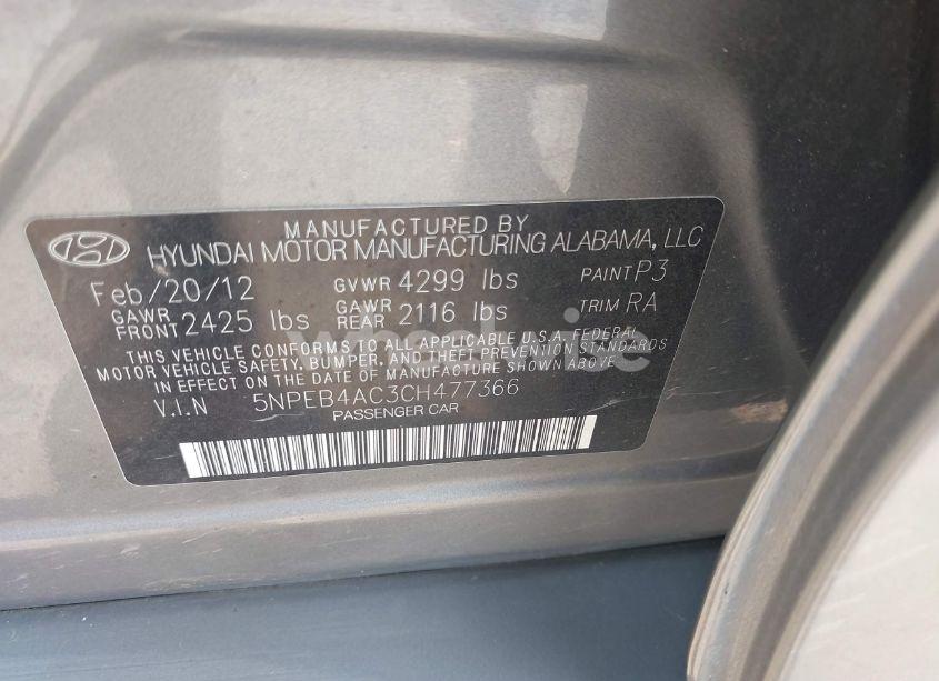 Photo 9 of 2012 Hyundai Sonata GLS (VIN 5NPEB4AC3CH477366)