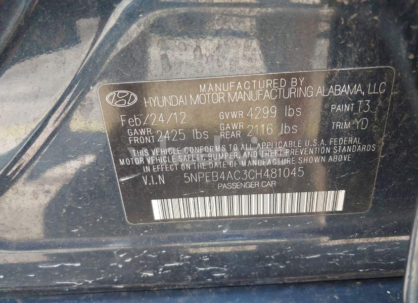 Photo 9 of 2012 Hyundai Sonata GLS (VIN 5NPEB4AC3CH481045)