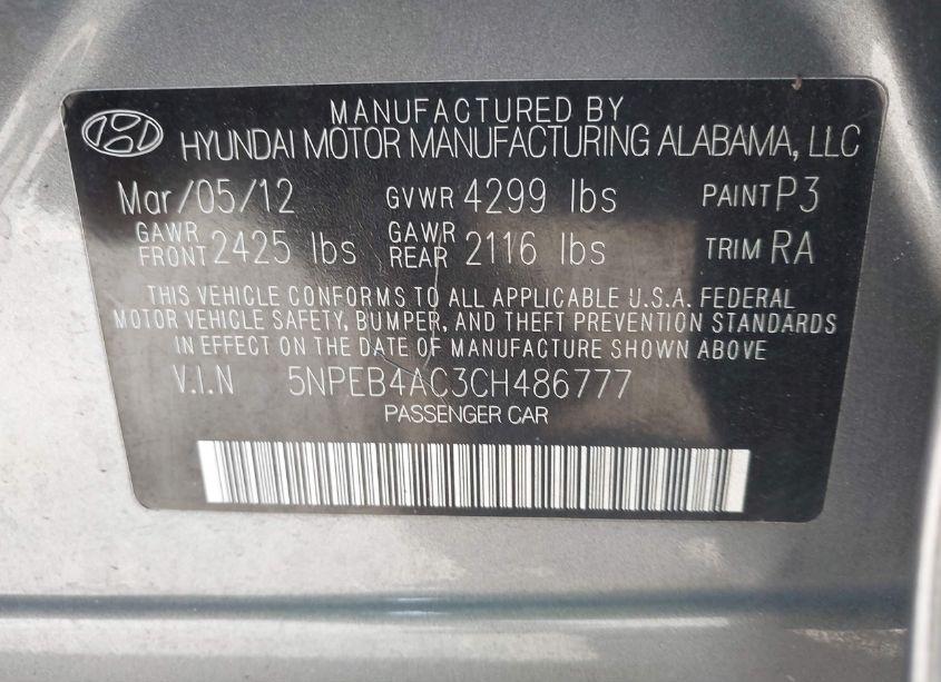 Photo 9 of 2012 Hyundai Sonata GLS (VIN 5NPEB4AC3CH486777)