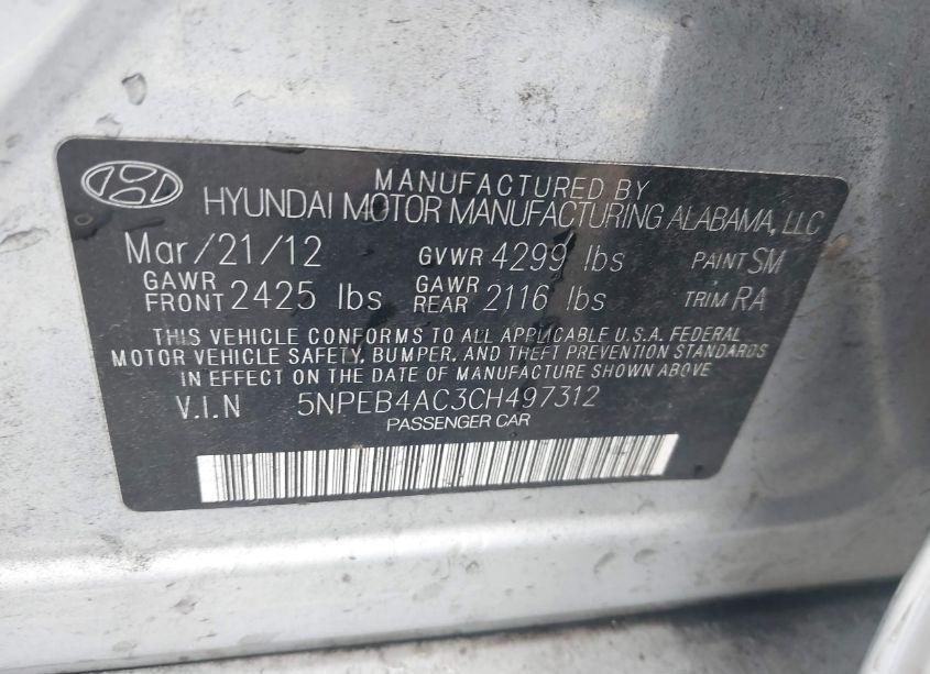Photo 9 of 2012 Hyundai Sonata GLS (VIN 5NPEB4AC3CH497312)