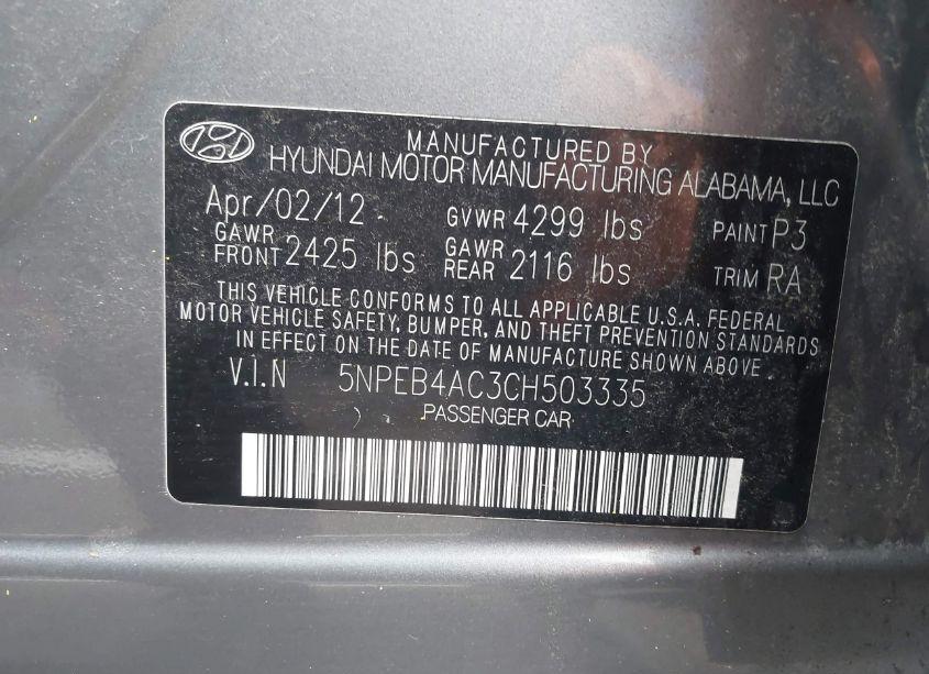 Photo 9 of 2012 Hyundai Sonata GLS (VIN 5NPEB4AC3CH503335)