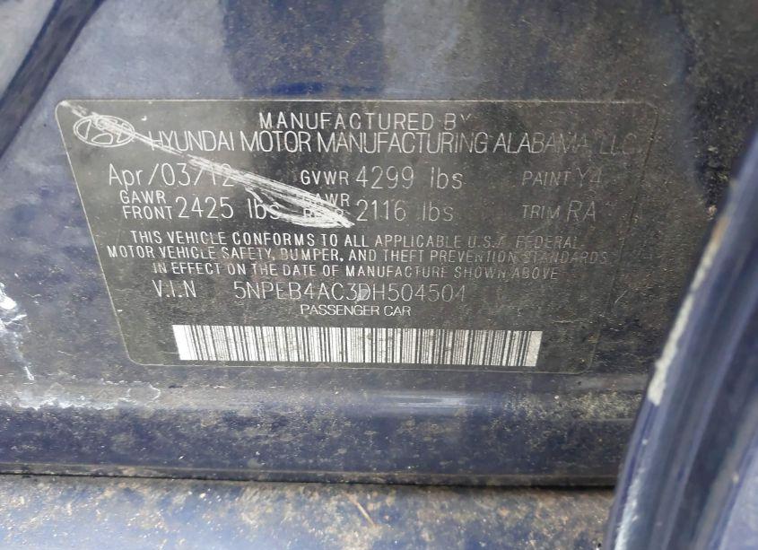 Photo 9 of 2013 Hyundai Sonata GLS (VIN 5NPEB4AC3DH504504)