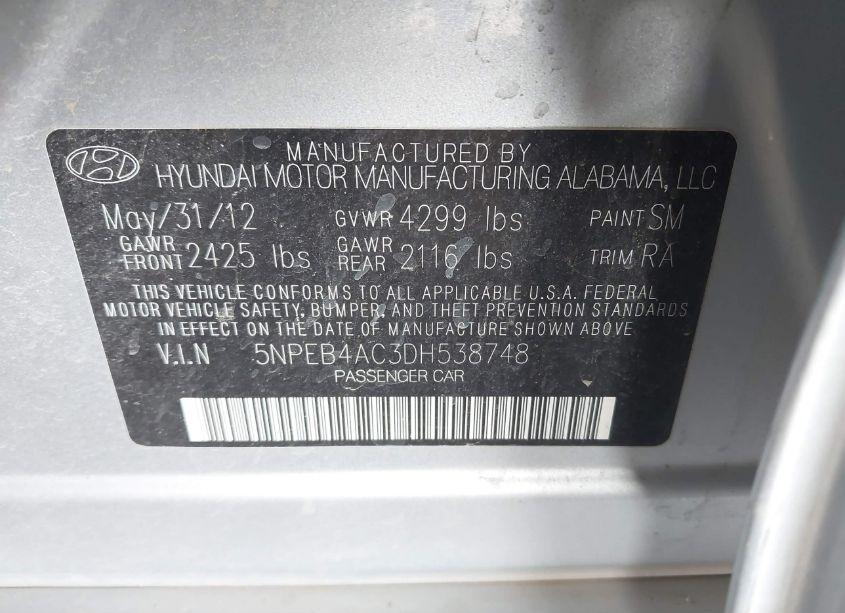 Photo 9 of 2013 Hyundai Sonata GLS (VIN 5NPEB4AC3DH538748)