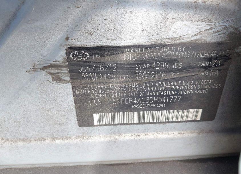 Photo 9 of 2013 Hyundai Sonata GLS (VIN 5NPEB4AC3DH541777)