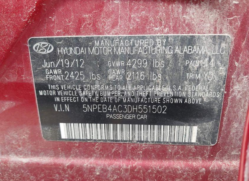 Photo 9 of 2013 Hyundai Sonata GLS (VIN 5NPEB4AC3DH551502)