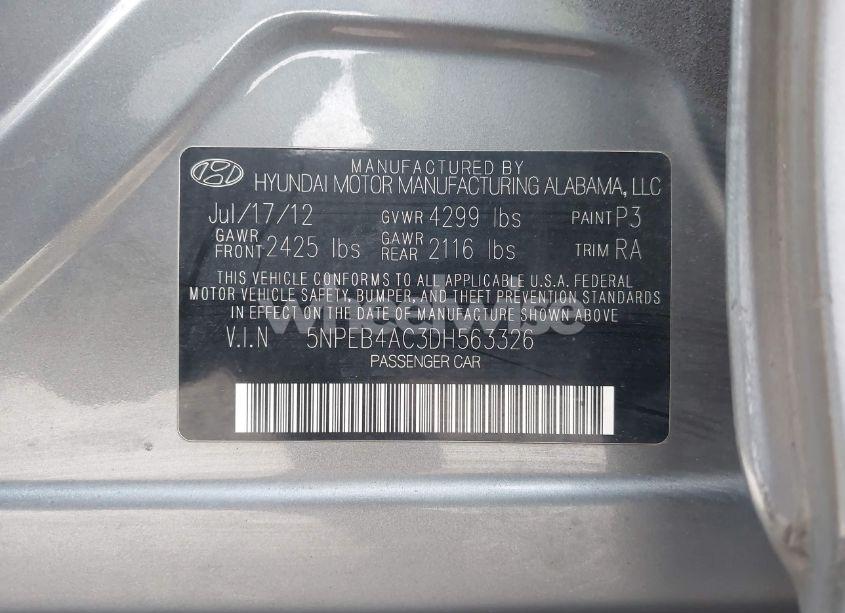 Photo 9 of 2013 Hyundai Sonata GLS (VIN 5NPEB4AC3DH563326)