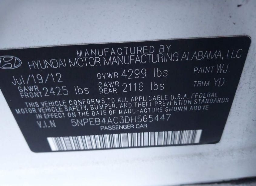 Photo 9 of 2013 Hyundai Sonata GLS (VIN 5NPEB4AC3DH565447)