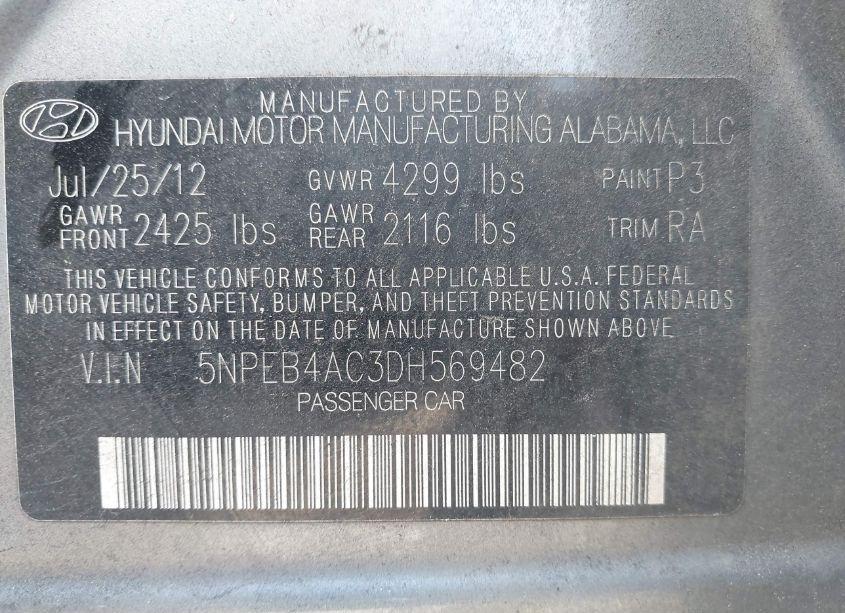 Photo 9 of 2013 Hyundai Sonata GLS (VIN 5NPEB4AC3DH569482)