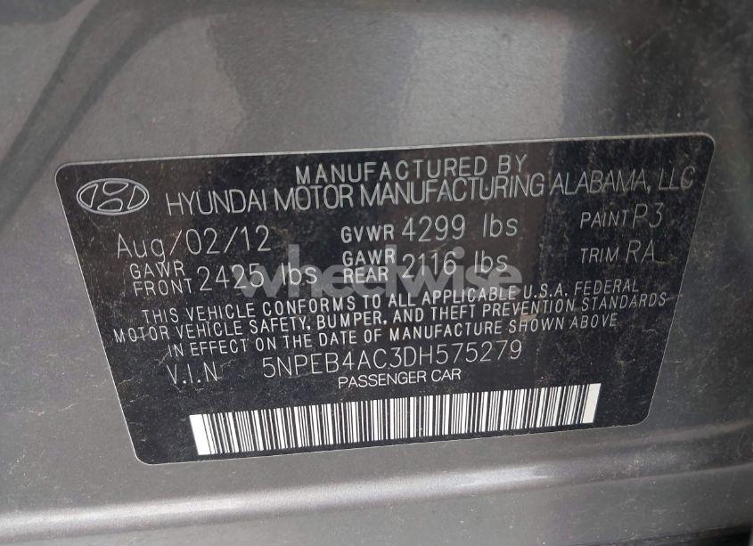 Photo 9 of 2013 Hyundai Sonata GLS (VIN 5NPEB4AC3DH575279)