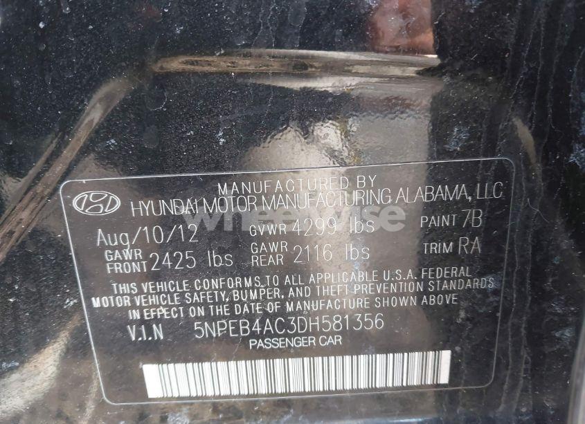 Photo 9 of 2013 Hyundai Sonata GLS (VIN 5NPEB4AC3DH581356)