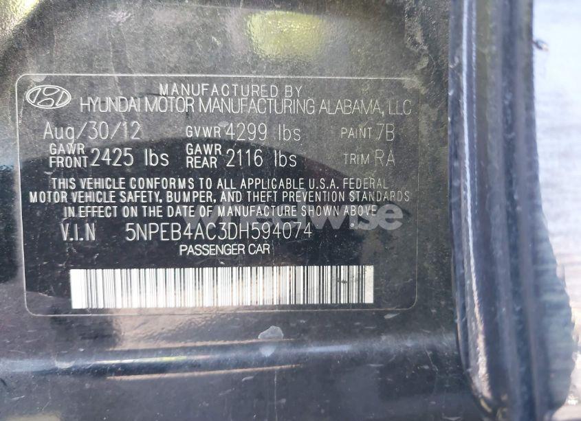 Photo 9 of 2013 Hyundai Sonata GLS (VIN 5NPEB4AC3DH594074)