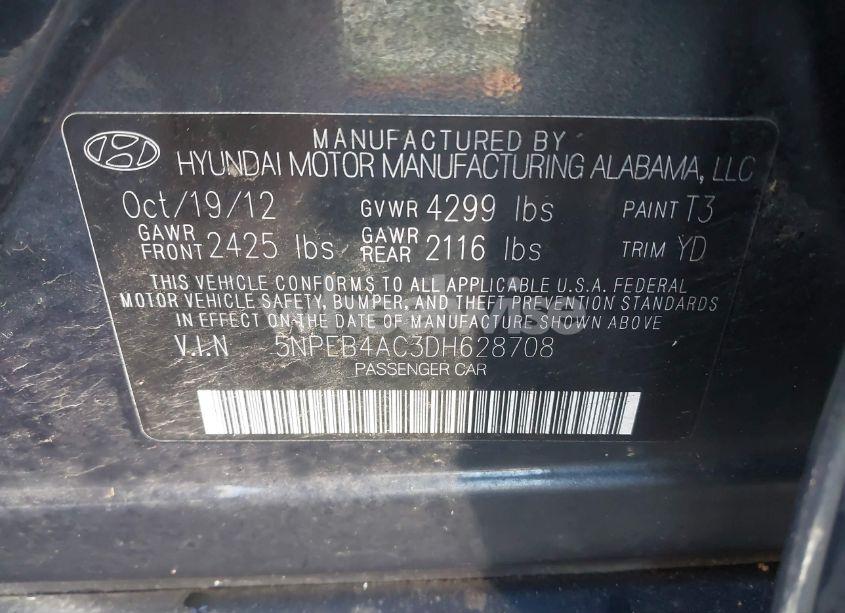 Photo 9 of 2013 Hyundai Sonata GLS (VIN 5NPEB4AC3DH628708)
