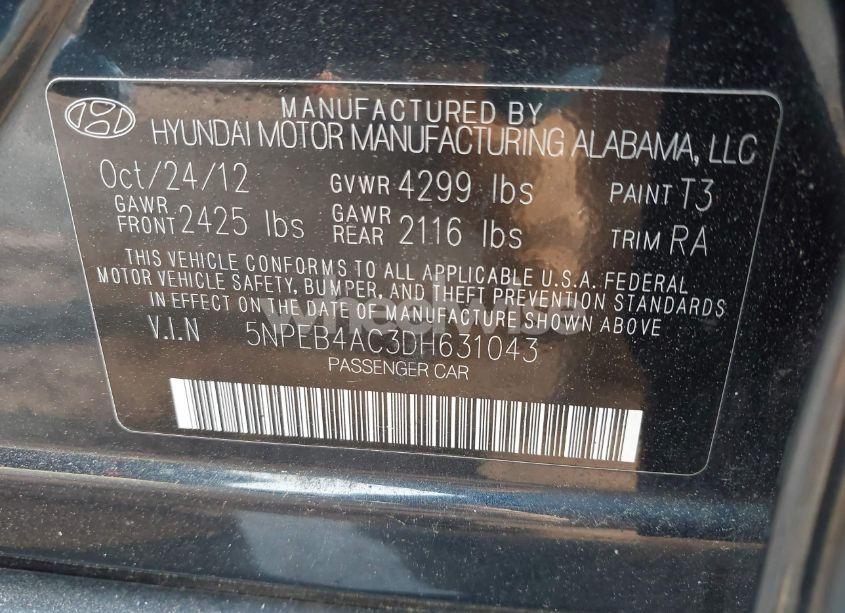 Photo 9 of 2013 Hyundai Sonata GLS (VIN 5NPEB4AC3DH631043)