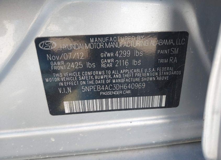 Photo 9 of 2013 Hyundai Sonata GLS (VIN 5NPEB4AC3DH640969)
