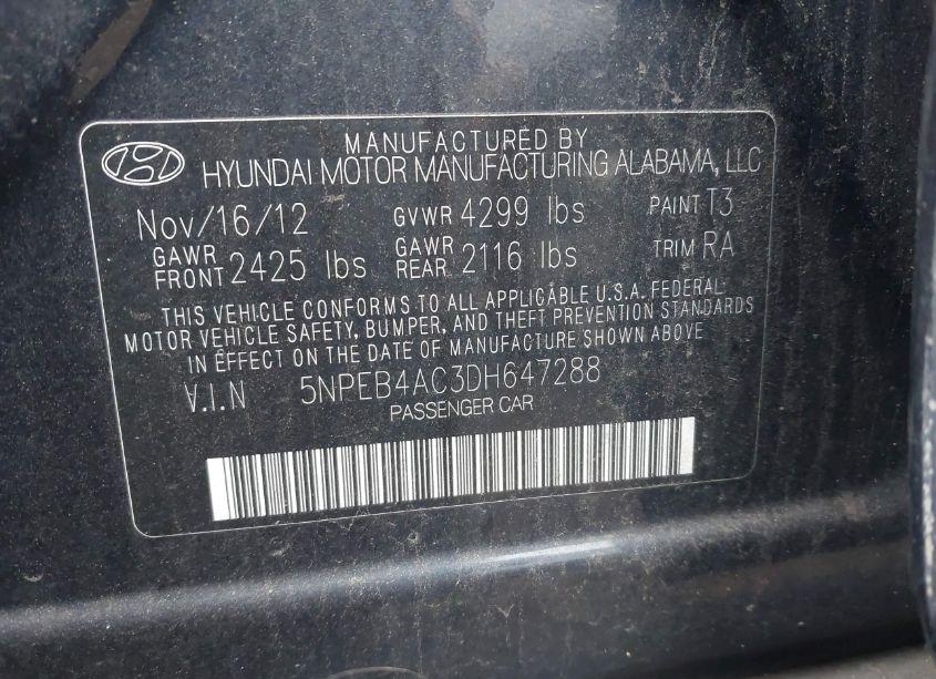 Photo 9 of 2013 Hyundai Sonata GLS (VIN 5NPEB4AC3DH647288)